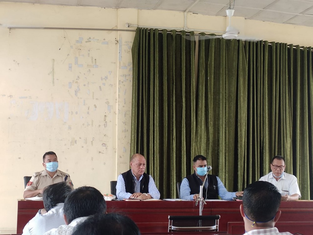 Minister for Soil & Water Conservation, Geology & Mining and Chairman DPDB Kiphire, V Kashiho Sangtam chairing the monthly District Planning Development Board meeting at DC Conference Hall in Kiphire on August 18. (Morung Photo)